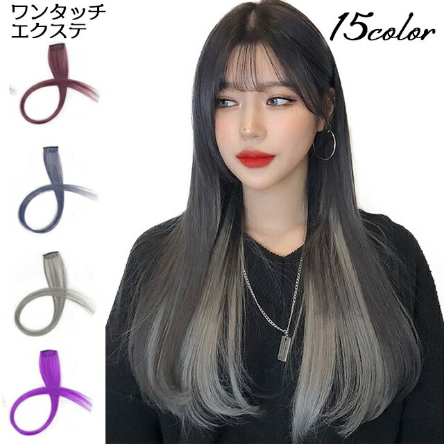 送料無料 ワンタッチ エクステ 部分ウィッグ 50cm 単品 つけ髪 つけ毛 ヘアアレンジ メッシュ ストレート ロング ヘアピース コスプレ エクステンション ワンポイント おしゃれ かわいい レディース 変装 仮装 変身 ハロウィン イベント パーテ