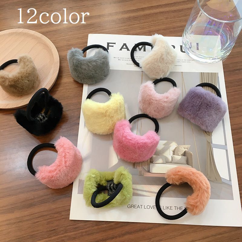 送料無料 ヘアゴム 髪ゴム レディース 女性用 ヘアアクセサリー まとめ髪 ヘアアレンジ フェイクファー ふわふわ カーブ スクエア 無地 ピンク ブラック グレー かわいい おしゃれ 普段使い ファッション小物