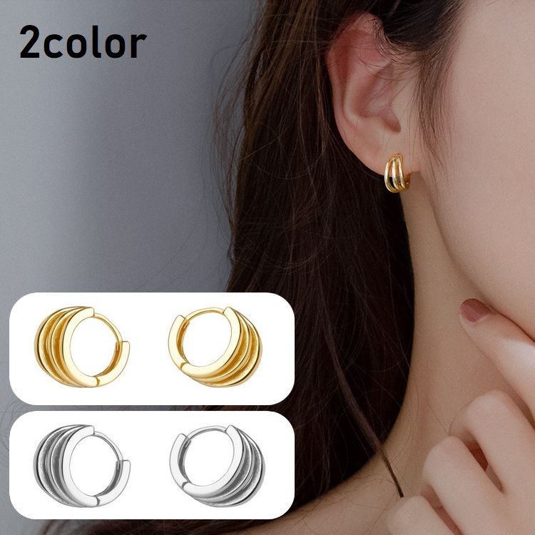 Free shipping! Women's hoop earrings, triple-strand design, layered look, available in silver and gold tones. Simple, stylish, cute, elegant, perfect for everyday wear, a great gift, or a fashion accessory.