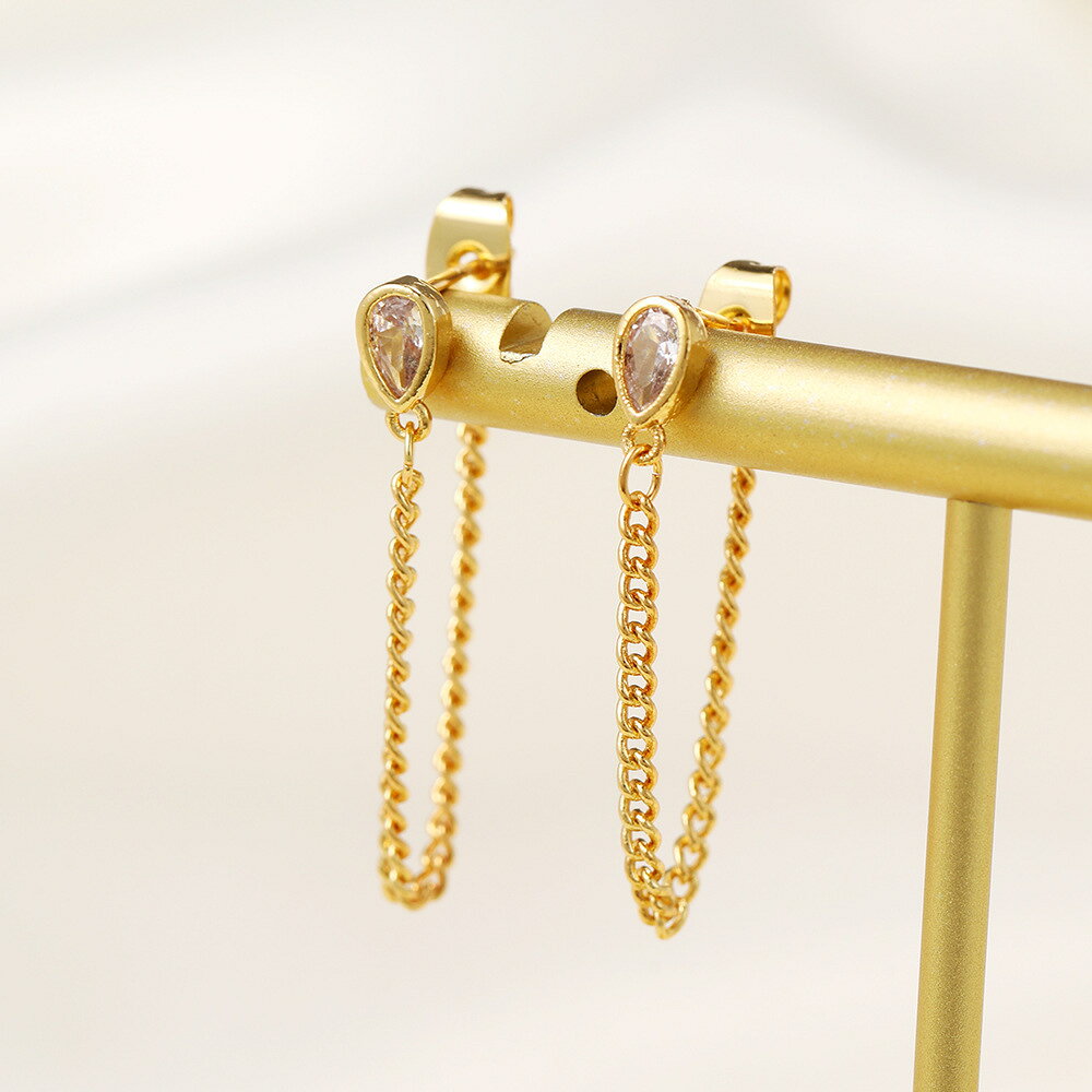 送料無料 バックキャッチピアス レディース 女性 アクセサリー ファッション雑貨 ラウンド型 ボール型 雫型 ドロップ型 チェーン ラインストーン シンプル おしゃれ かわいい キュート プレゼント ギフトの商品画像 2