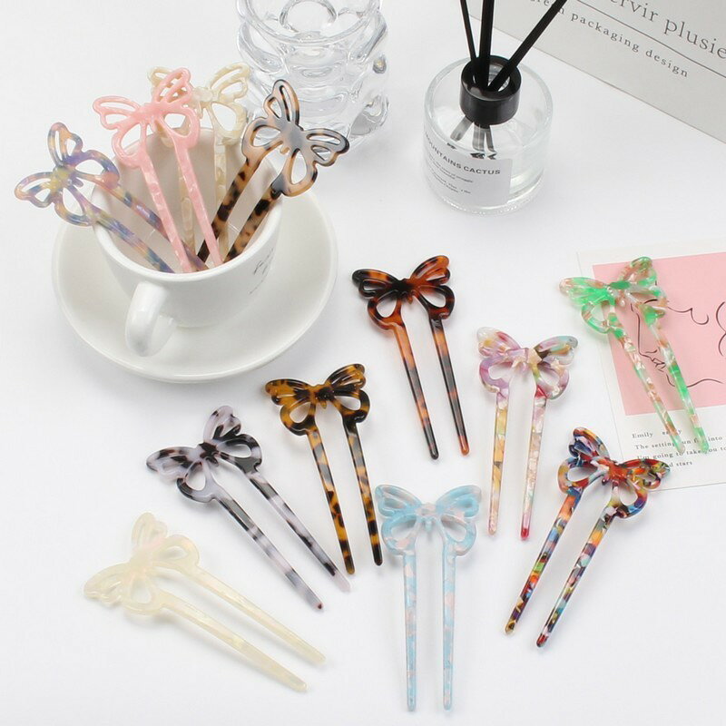 かんざし 簪 レディース ヘアアクセサリー ヘアピン Uピン U字 ヘアコーム 髪飾り 髪留め バタフライ 蝶 べっ甲柄 マーブル柄 シェル風 貝殻風 上品 カジュアル シンプル デイリー 普段使い お出かけ ヘアレンジ まとめ髪 かわいい おしゃれ 二又 二股 小物 雑貨 女性 ピンクの商品画像 2