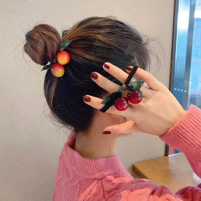 送料無料 ヘアゴム サクランボ チェリー 髪ゴム ヘアアクセサリー レディース キッ...