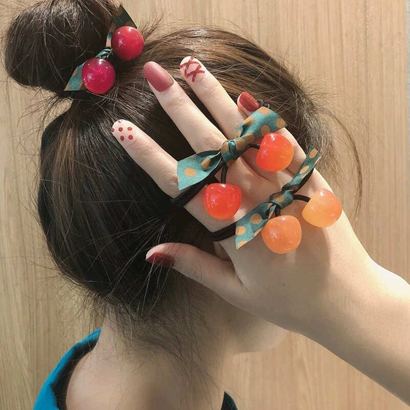 送料無料 ヘアゴム サクランボ チェリー 髪ゴム ヘアアクセサリー レディース キッ...