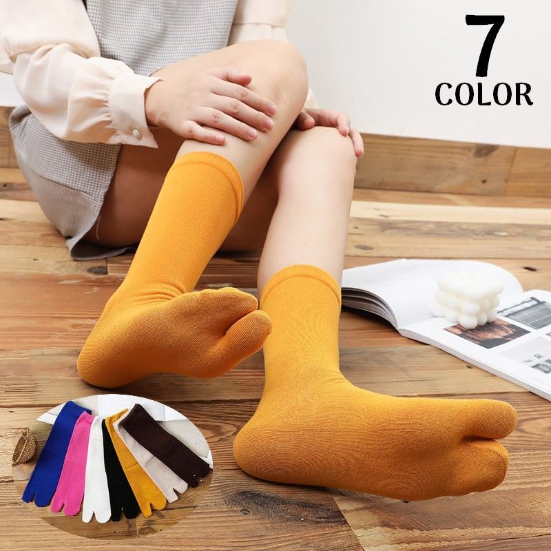 送料無料 足袋ソックス クルーソックス レディース 靴下 くつ下 2本指 無地 シンプル 春 夏 秋 冬 通気性 吸汗 防臭 蒸れにくい