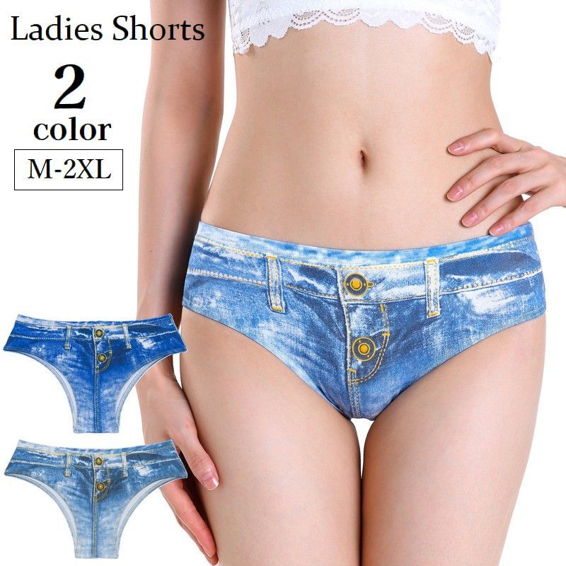 送料無料 ブラジリアンショーツ デニム風 レディース パンツ パンティー 女性下着 ジーンズ風 ユニーク 個性的 おしゃれ 大きいサイズあり 婦人下着 M L ...