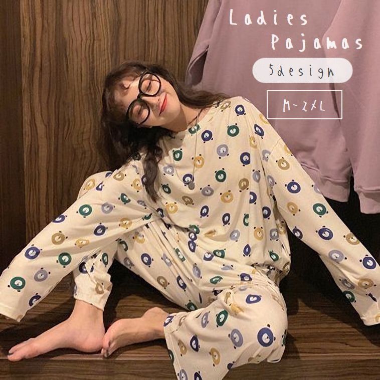 楽天LaForest送料無料 パジャマ レディース 女性用 上下セット 長袖 長ズボン ルームウェア 寝間着 寝巻 部屋着 ゆったり 大きいサイズ 総柄 プリント かわいい