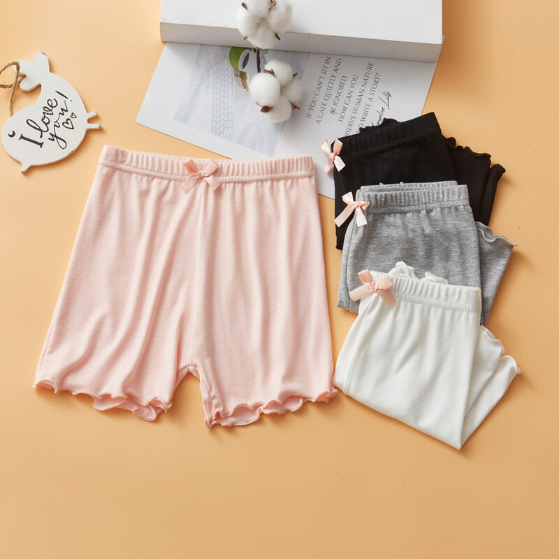 送料無料 オーバーパンツ ショートパンツ インナーパンツ キッズ 女の子 ペチパンツ 見せパン 3分丈 かわいい リボン メロウフリル キュート おしゃれ 通園 通学 単色 無地 シンプル デイリー スパッツ 3