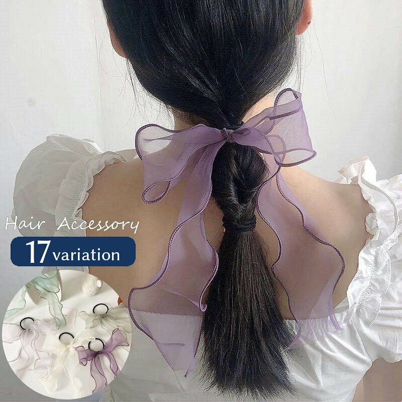 Rakuten - 送料無料 ヘアゴム レディース ヘアアクセサリー リボン シアー 大きめ 大ぶり シフォン調 フラワー 花柄 ビッグ 素材感 かわいい おしゃれ アクセント フェミニン 大人女子 女性 プレゼント