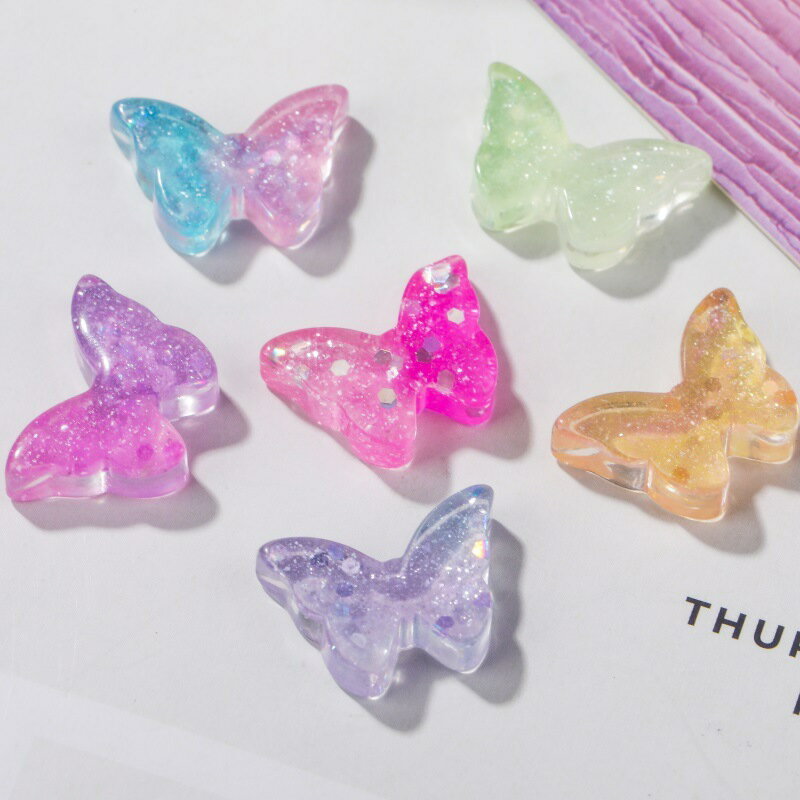 送料無料 デコパーツ 4個セット 子供 キッズ 女の子 デコレーションパーツ 蝶々 スパンコール ラメ キラキラ グラデーション 可愛い ハンドメイド 手芸材料 手作り パーツ アクセサリー