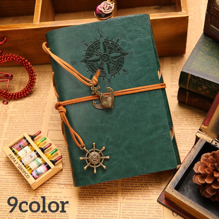 送料無料 手帳 メモ帳 リングノート バインダー A6 6穴 文房具 日記帳 フェイクレザー チャーム付き メンズ レディース ひも アンティーク風 ひも付き 紐 いかり 舵 おしゃれ かっこいい