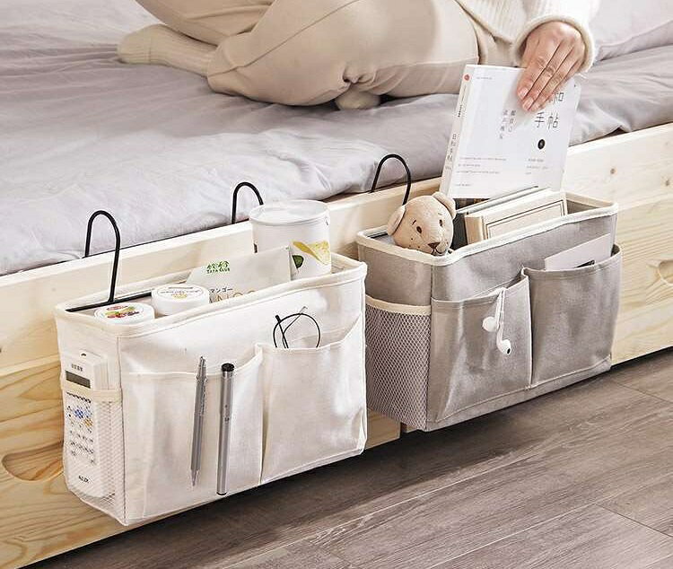 送料無料 収納ラック ベッドサイドポケット 吊り下げ 収納ボックス 小物整理 フック付き メッシュポケット 四角形 整理整頓 片付け キャンバス地 日用品 生活雑貨 シンプル laforest-10099815 LaForest サンプル画像3
