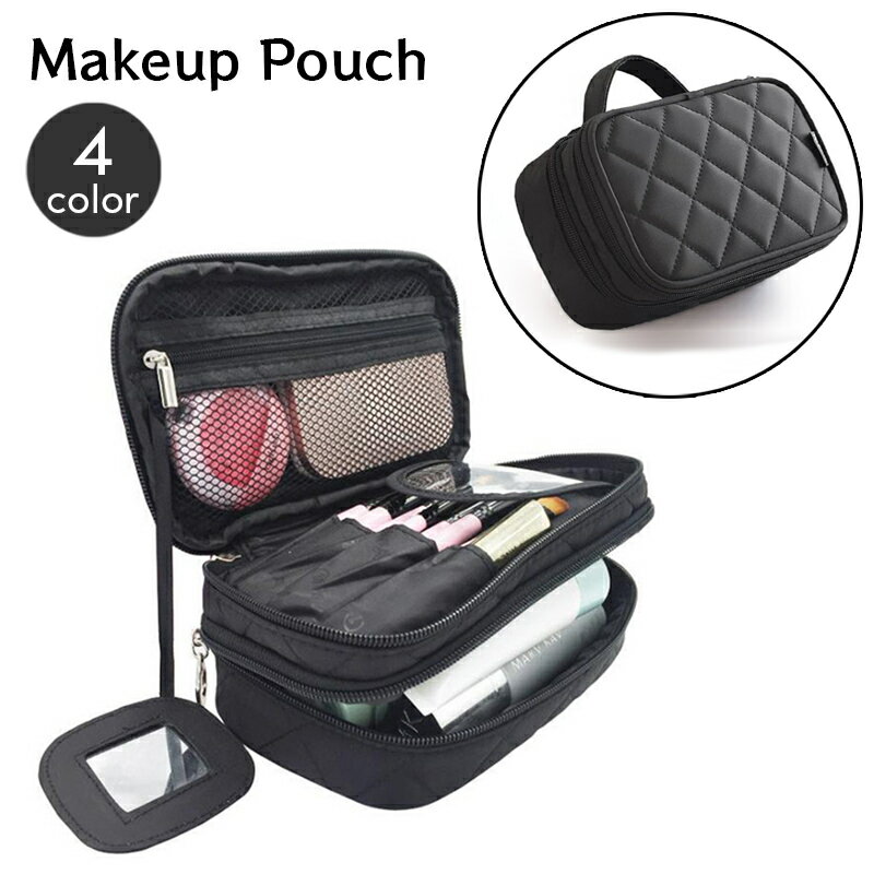 送料無料 化粧ポーチ バニティポーチ コスメボックス コスメバッグ 2段 2層 キルティング 取っ手付き ファスナー 化粧品収納 メイク道具入れ 持ち運び 小物入れ コスメポーチ 整理 収納 おしゃれ かわいい シンプル レディース 女性