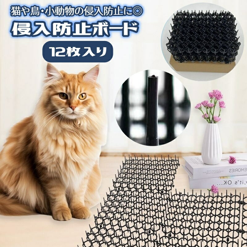 送料無料 侵入防止ボード 12枚入り 猫 鳥 小動物 防鳥 防獣 害獣 ガーデニング DIY 対策ボード マット ..