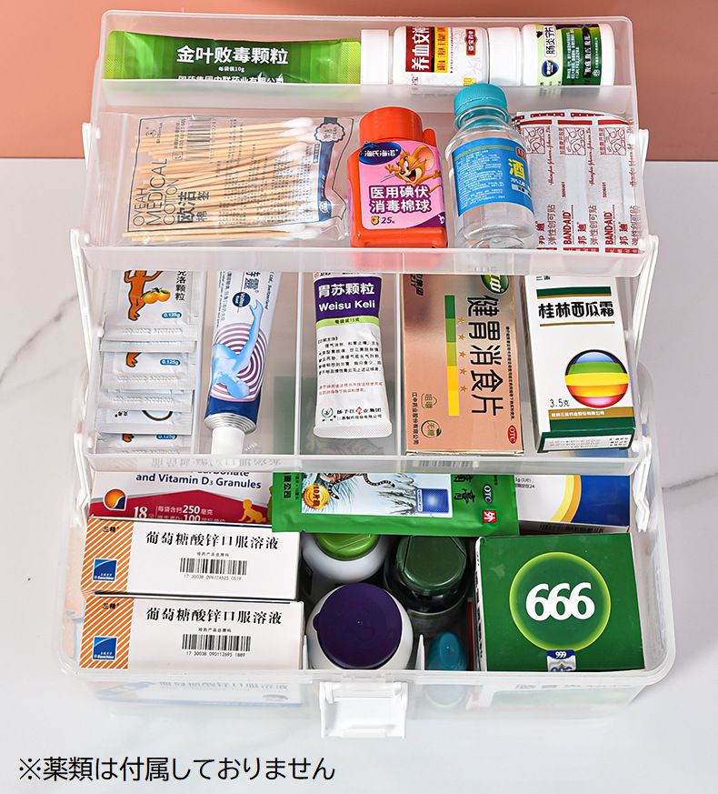救急箱 薬箱 くすり クスリ 収納ボックス 収納 ケース 小物入れ 工具箱 大容量 3段式 多用途 薬入れ ツールボックス 取っ手付き 仕切り 四角 シンプル 家庭用 家族 大きめ 大容量 見やすい 防災 応急処置 車載 メディスンボックス ファーストエイドボックス クリア ホワイト laforest-10115444 LaForest サンプル画像3