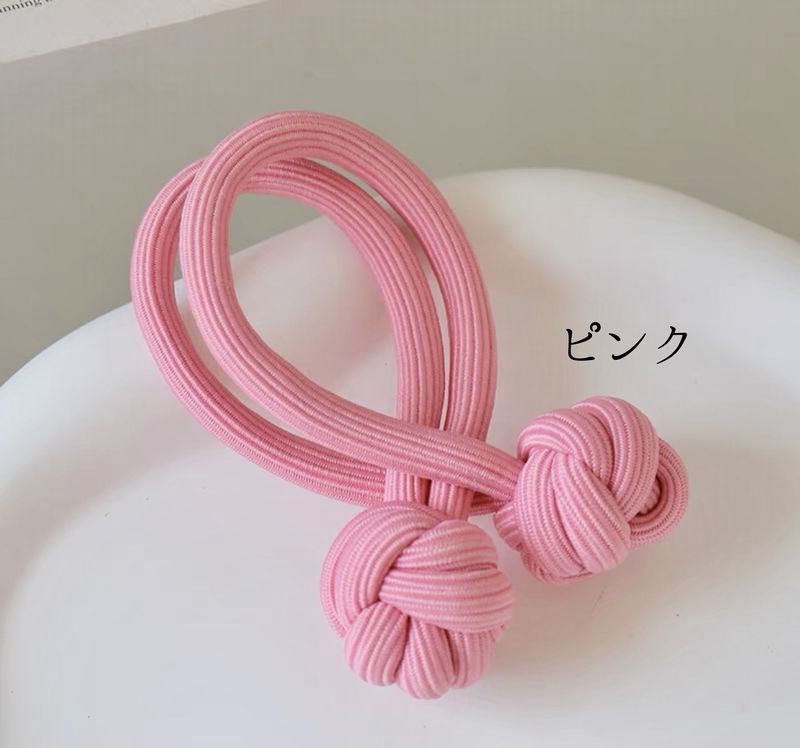 送料無料 ヘアゴム ヘアアクセサリー 髪くくり レディース 女性 組み紐風 ぽんぽん シンプル ベーシック 単色 可愛い かわいい ブラック ブラウン カラバリ豊富