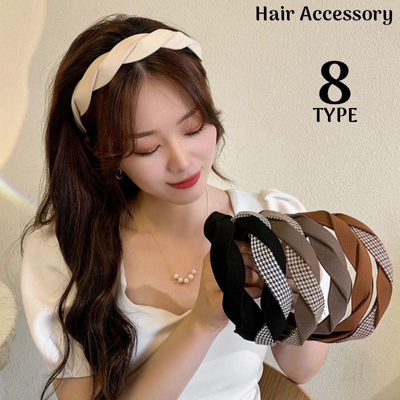 Rakuten - 送料無料 カチューシャ レディース ヘアアクセサリー 髪飾り 髪留め 布製 幅広 ツイスト クロス 無地 千鳥格子 チェック 洗顔 おしゃれ