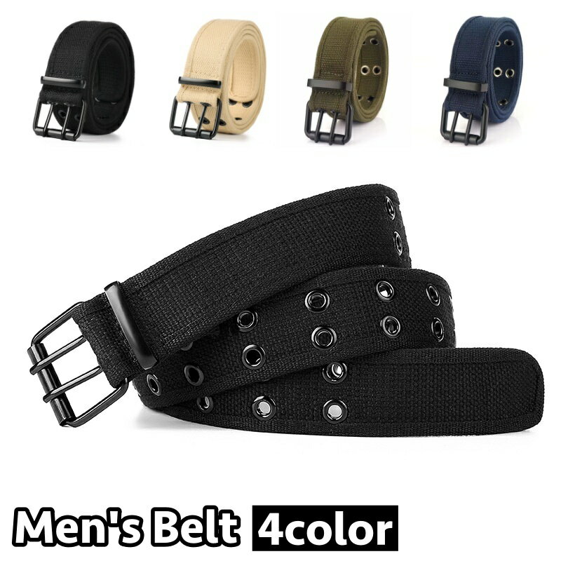 送料無料 ベルト ダブルピン 115cm メンズ 男性用 ダブルホール 帆布 キャンバス 幅広 太め カジュアル シンプル 無地 ファッション小物 おしゃれ