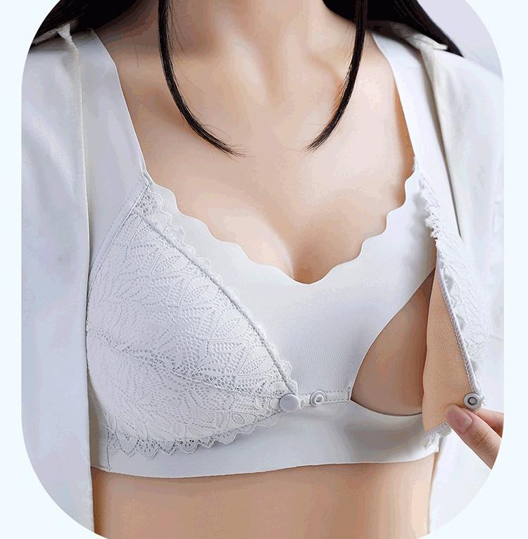 LaForestの送料無料 マタニティブラ ブラジャー 授乳ブラ レディース 女性 インナー 下着 ウィンドウオープン ノンワイヤー フロントボタン レース シンプル 授乳用 産後 マタニティ 大きいサイズ｜アングル2