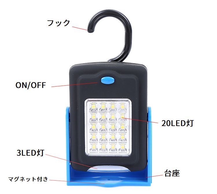 送料無料 懐中電灯 LED アウトドアライト キャンプライト 持ち運び ポータブル コンパクト フック付き 防災グッズ 屋外 吊り下げ 置き型 電池式 マグネット付き ハンディライト ミニ リチウム キャンプ 防犯 360度回転 laforest-10120013 LaForest サンプル画像3