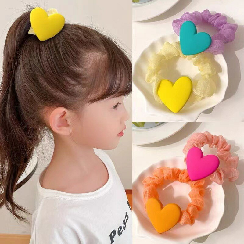 送料無料 ヘアゴム シュシュ 子供 キッズ 女の子 ヘアアクセサリー 髪飾り まとめ髪 ヘアアレンジ ハート 光沢感 可愛い ポニーテール