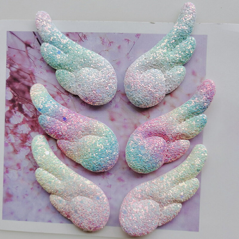 送料無料 アクセサリーパーツ デコパーツ 一対セット 天使の羽 チャーム モチーフ グラデーション ラメ グリッター キラキラ レインボー かわいい ハンドメイド クラフト 手芸 手作り DIY