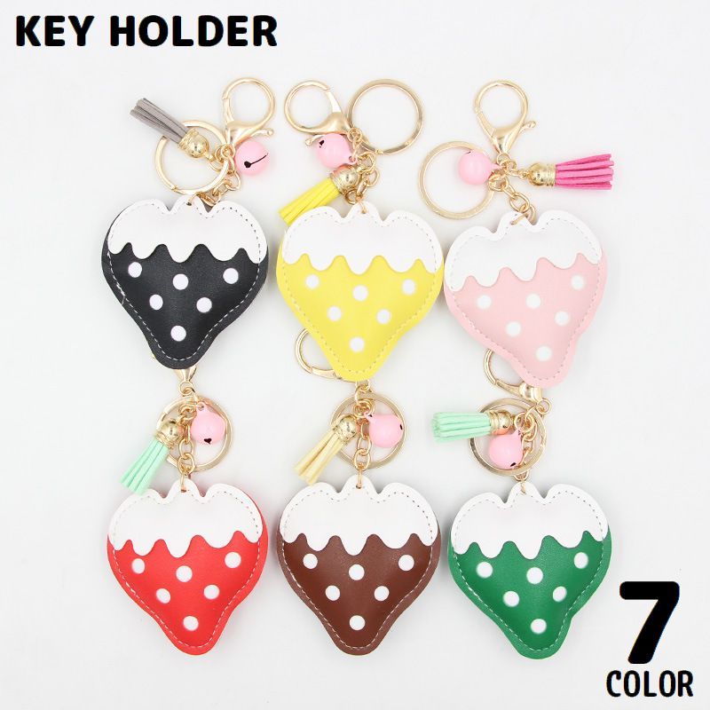 送料無料 キーホルダー キーリング バッグチャーム PUレザー イチゴ 苺 鈴 タッセル ナスカン付き かわいい プレゼント ギフト 景品