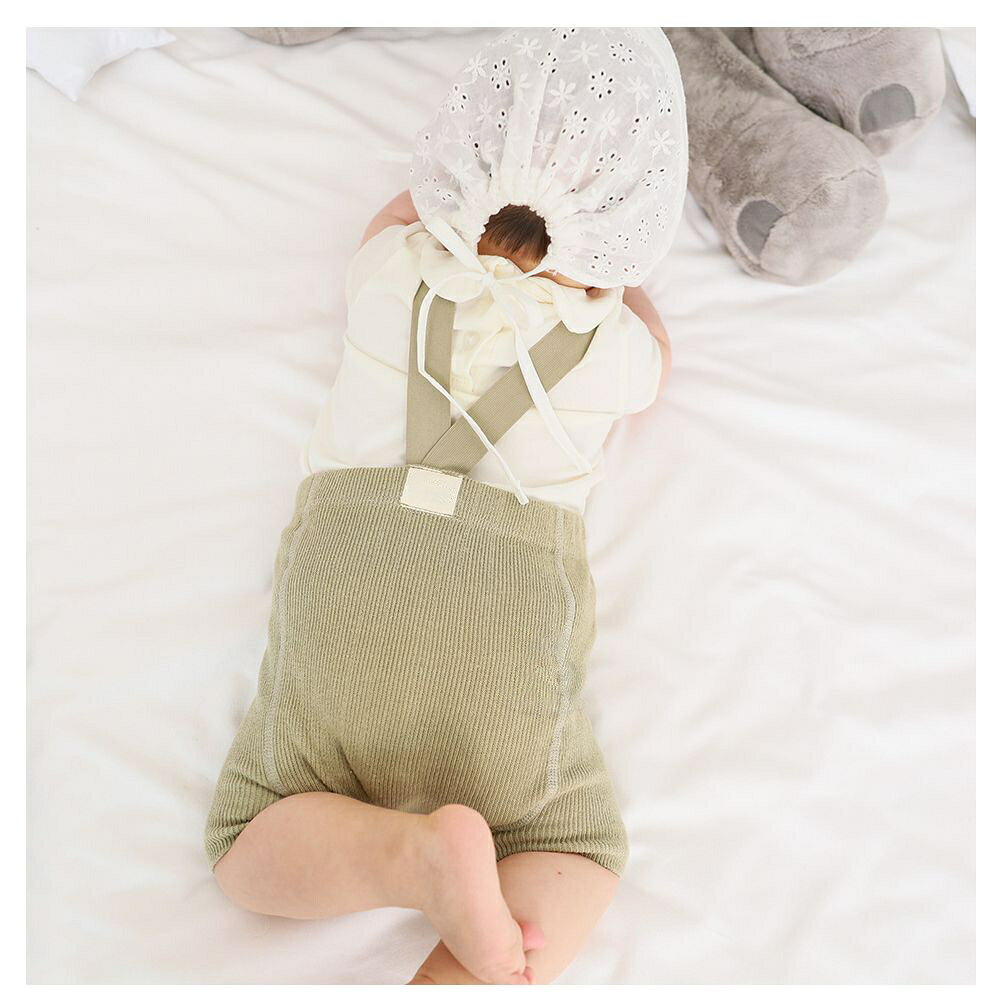 LaForestの送料無料 リブレギンス サスペンダー付き 子供服 ベビー 赤ちゃん スパッツ ハーフパンツ 半ズボン ウエストゴム 伸縮性 シンプル 無地｜アングル2