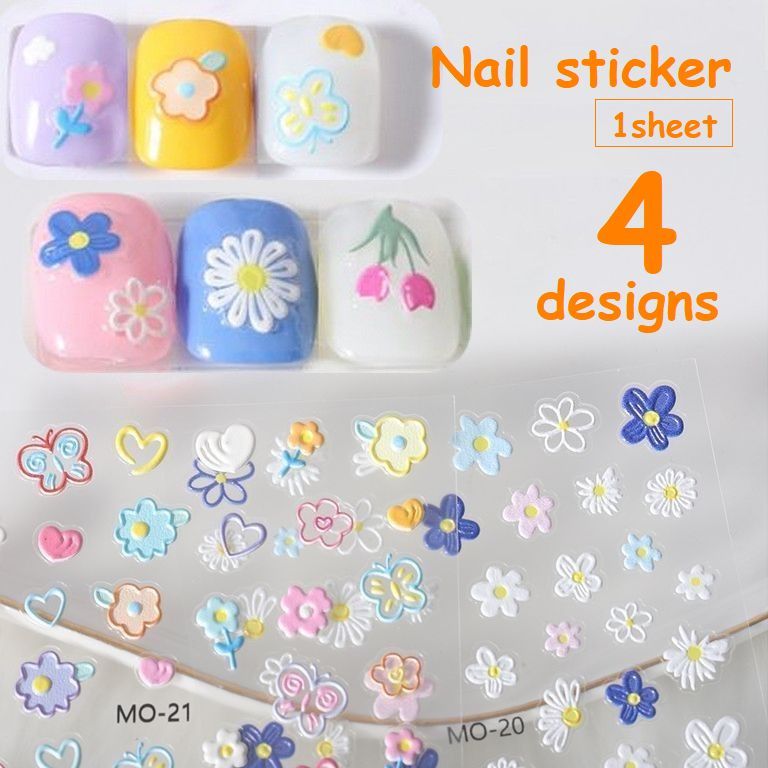 送料無料 ネイルシール ネイルアート ステッカー 1シート 花 フラワー 蝶 ハート 手書き風 ネイルパー..