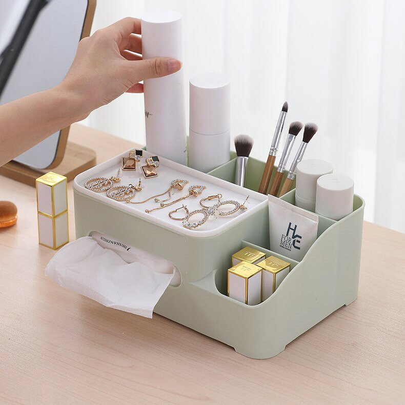 LaForestのティッシュケース ティッシュカバー ペンホルダー ペン立て アクセサリートレー 小物入れ コスメボックス リモコンホルダー 収納雑貨 整理用品 インテリア小物 卓上収納 横向き ロールペーパー使用可能 無地 ピンク グリーン ブルー シンプル カジュアル リビング 寝室 書斎｜アングル3