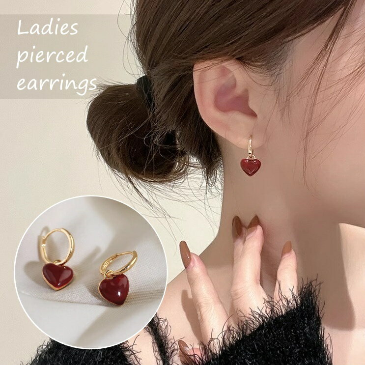 送料無料 リングピアス 1ペア レディース アクセサリー フープピアス 中折れ ハート キュート かわいい おしゃれ フェミニン 女性 大人女子 プレゼント 贈り物 誕生日 記念日 彼女