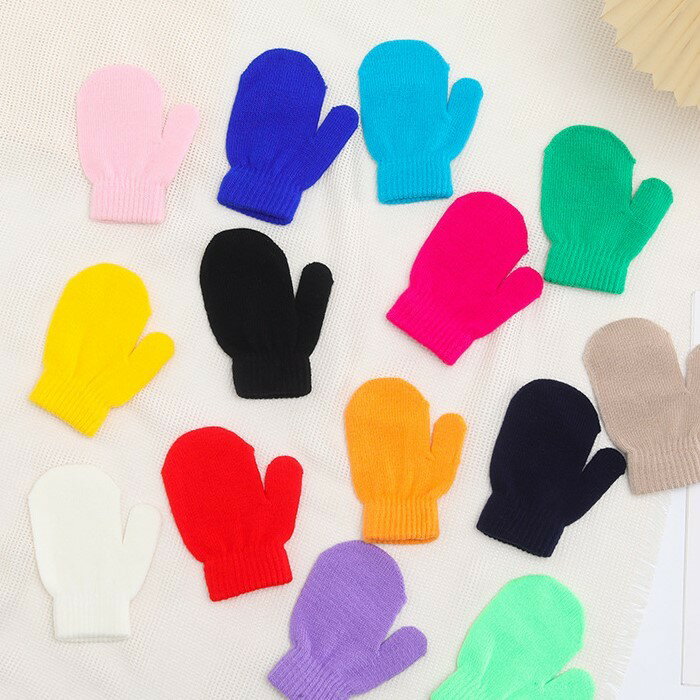 送料無料 手袋 てぶくろ グローブ キッズ 子供用 子ども用 女の子 男の子 ユニセックス 男女兼用 お揃い ペアルック 防寒具 ファッション雑貨 ミトン型 ミトンタイプ 裾リブ ニット 無地 ブラック ホワイト ピンク ブルー シンプル カジュアル 可愛い キュート 秋 冬 通学 通