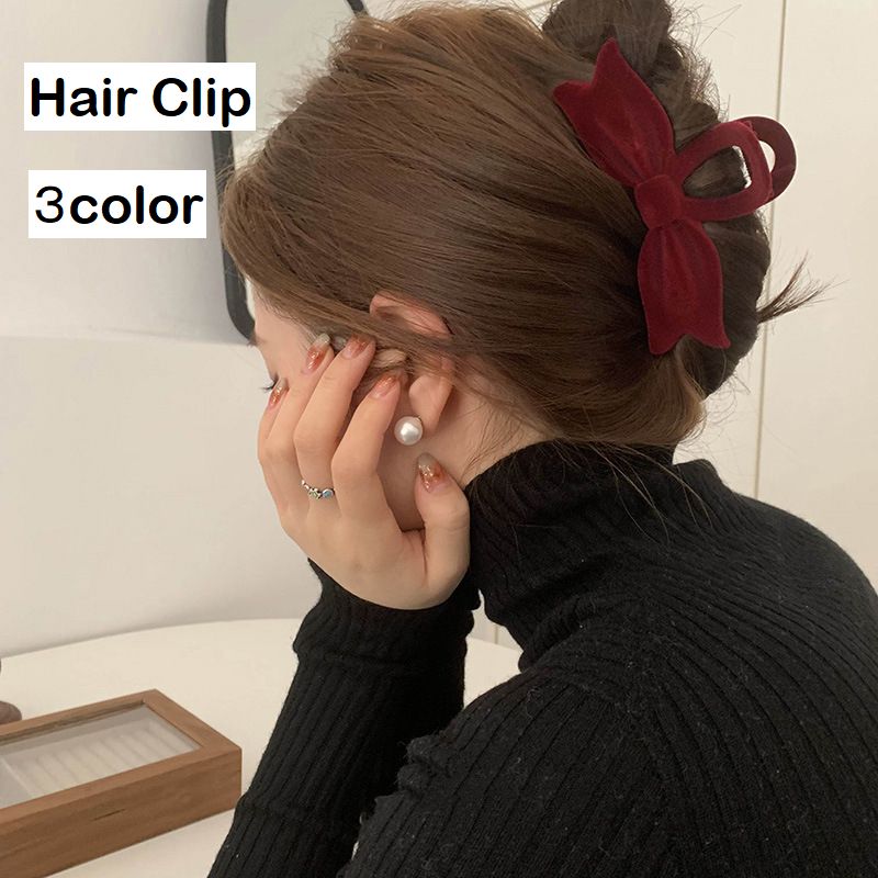 Rakuten - 送料無料 ヘアクリップ バンスクリップ ベロア調 髪留め レディース 女性用 ヘアアクセサリー 髪飾り ヘアアレンジ 上品 おしゃれ かわいい パーティー レッド カラバリ豊富