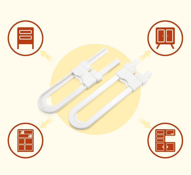 LaForestの送料無料 チャイルドロック 戸口ロック 2個セット U字型 スライド式 ドアストッパー ベビー用品 赤ちゃん 幼児 子供 セーフティグッズ いたずら防止 扉 ドア シンプル ホワイト 白｜アングル3