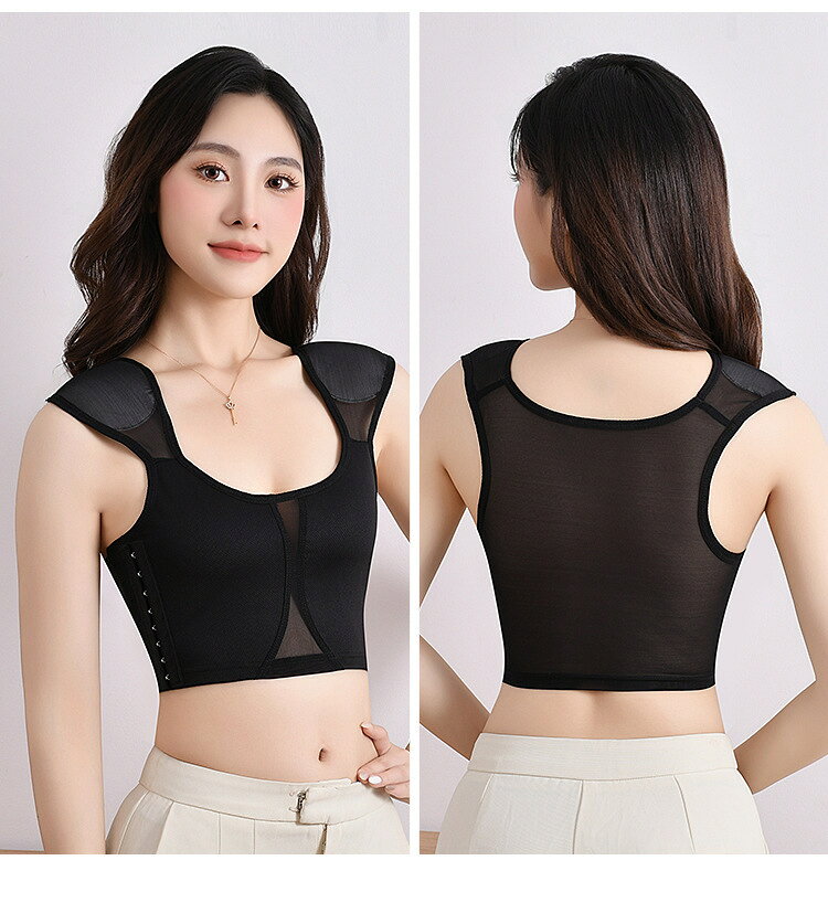 送料無料 ナベシャツ 補正下着 胸潰し レディース 女性用 大きいサイズ インナー コルセット 肩パッド付 ホック式 ジッパー式 揺れ防止 laforest-10137246 LaForest サンプル画像3