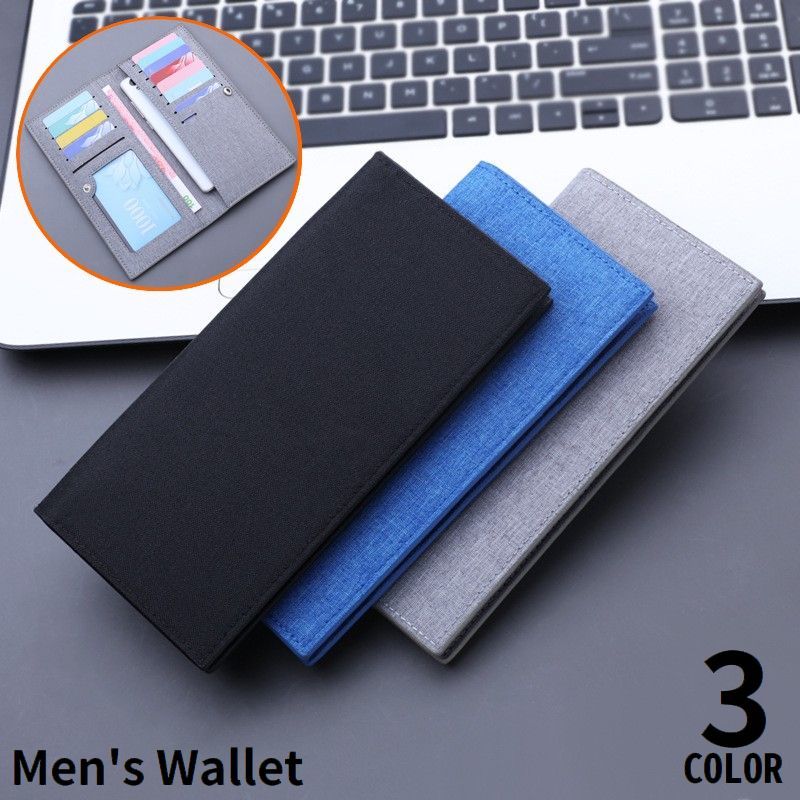 送料無料 長財布 ロングウォレット メンズ 男性 キャンバス 二つ折り 大容量 カード収納 縦型 薄型 スリム 軽量 スナップボタン 無地