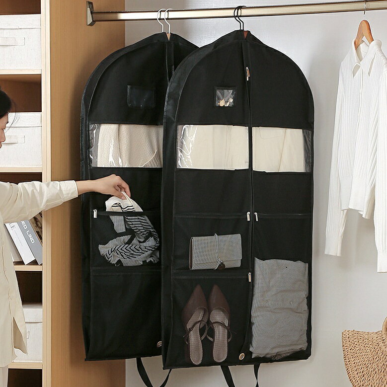 送料無料 衣類カバー 洋服カバー 収納袋 折りたたみ クリア窓 ポケット付き 防塵 防虫 吊り下げ 持ち運び クローゼット 窓付き 汚れ ほこり防止 コート スーツ ドレス ワンピース ジャケット ファスナー 中が見える 衣替え 整理 シンプル 無地 生活雑貨 laforest-10144814 LaForest サンプル画像2