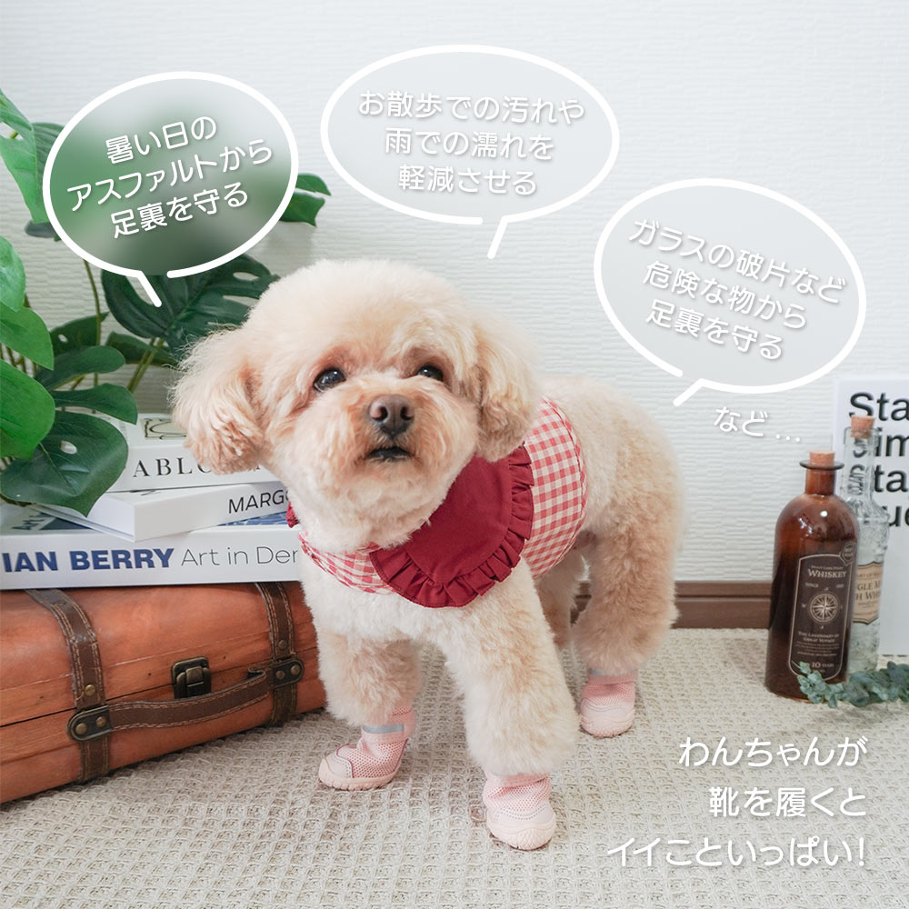 LaForestの【メッシュドッグシューズ】犬 靴 脱げない 履かせやすい 犬用靴 犬の靴 夏 散歩 反射ベルト付 ゴム底 犬用ブーツ 肉球保護 足裏保護 アスファルト やけど 滑り止め ペット用品 犬 汚れ防止 雨 防水 柔らかい ケガ防止 保護シューズ ペットグッズ 犬 メッシュ 怪我 介護 靴｜アングル2