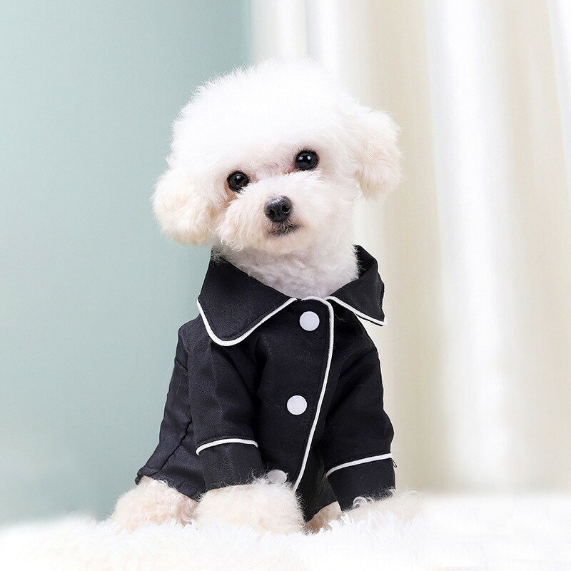LaForestの送料無料 ペットウェア パジャマ 犬用 犬の服 ペット用品 ドッグウェア 小型犬 ルームウェア トップス シャツ 無地 ドット柄 袖あり 襟付き 前ボタン かわいい｜アングル3
