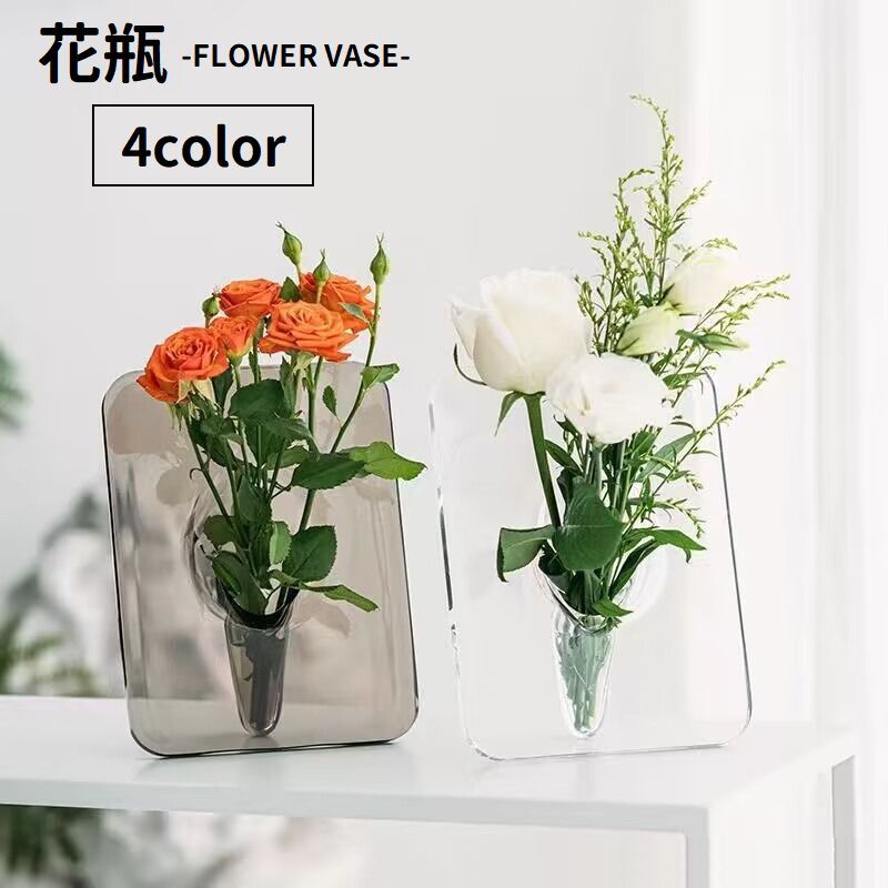 送料無料 花瓶 花びん 花器 フラワーベース 一輪挿し プラスチック製 透明 クリア 四角形 スクエア ユ..