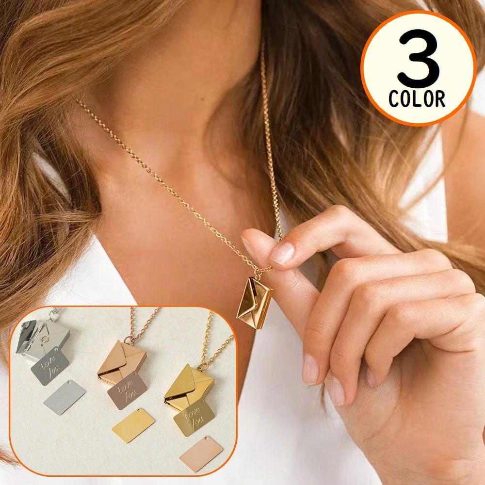 送料無料 ネックレス ペンダント 女性 ステンレス アクセサリー チェーン メッセージ 手紙 LOVE ラブレ..