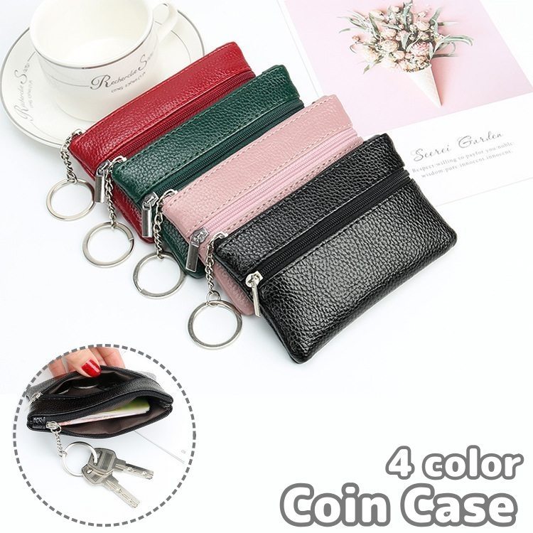 送料無料 コインケース 小銭入れ カードケース レザー調 レディース ミニ財布 カード入れ キーリング リングチェーン付き マルチポーチ 小物入れ 無地 単色 シンプル チャック ファスナー おしゃれ かわいい 女性用 メンズ 男性用 男女兼用