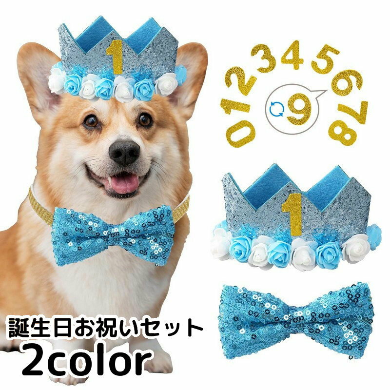 送料無料 誕生日お祝いセット ペット用 犬用 猫用 3点セット 帽子 蝶ネクタイ 数字 ナンバー付き 王冠 バースデー お祝い パーティ 記念撮影 ペットグッズ ネコ イヌ