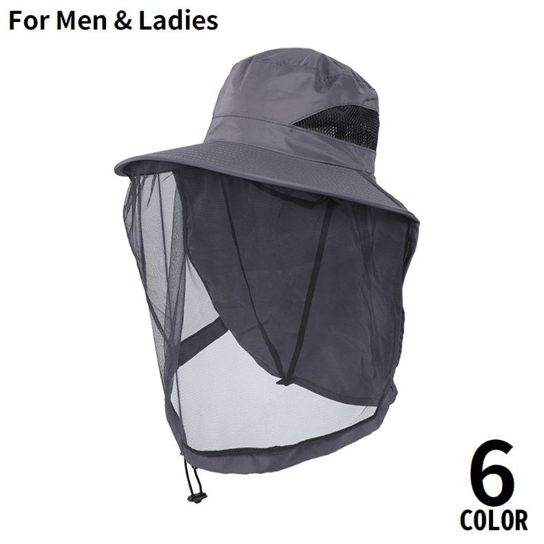 送料無料 バケットハット サファリハット つば広帽子 虫除けネット メッシュ 通気性 あご紐 UVカット 紫外線対策 日焼け防止 日よけ
