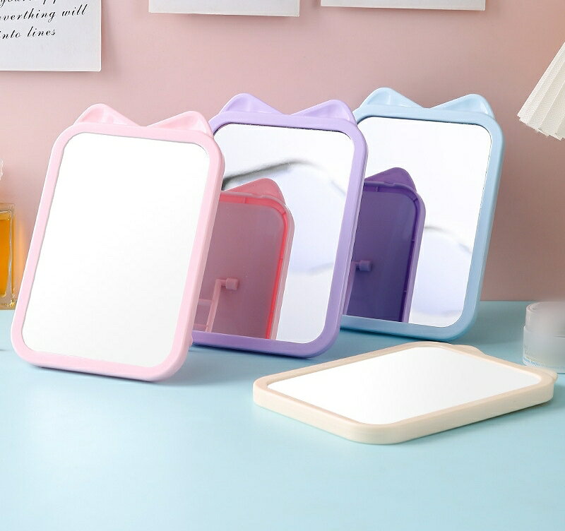 送料無料 卓上ミラー 卓上鏡 スタンドミラー 壁掛けミラー 2way 化粧鏡 猫耳 耳付...