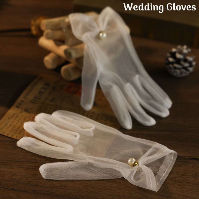 送料無料 ウエディンググローブ 女性 女の子 ブライダル 花嫁 手袋 ショート メッシュ フェイクパール 結婚式 パーティー 披露宴 二次会