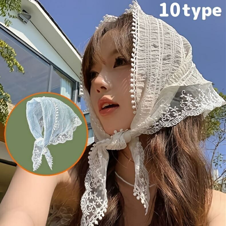 送料無料 三角巾 レディース レース シースルー ヘアアクセサリー 髪飾り 頭巾 スカーフ バンダナ ヘアアレンジ 薄手 おしゃれ 可愛い