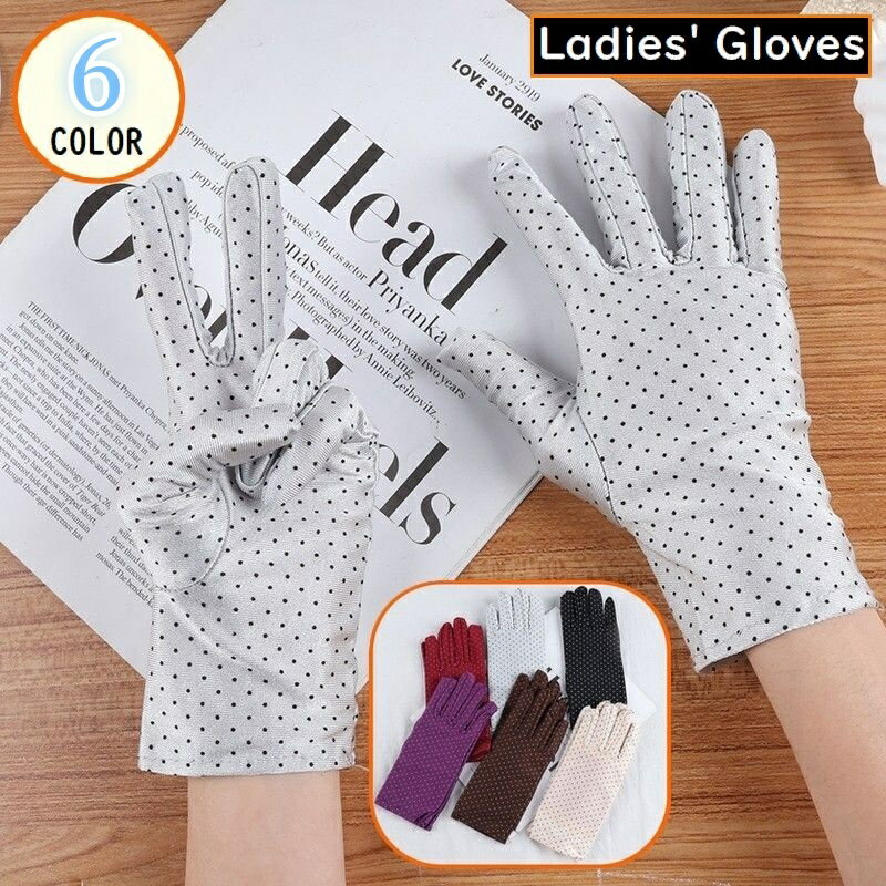 送料無料 手袋 グローブ レディース 女性用 ショート丈 夏 UVケア 紫外線対策 日焼け防止 薄手 通気性 ドット柄 水玉柄 おしゃれ