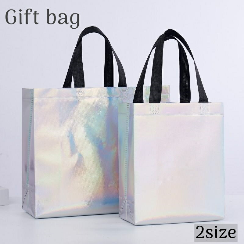 送料無料 ギフトバッグ 2枚セット 手提げ 手土産袋 ショッピングバッグ レインボーカラー 虹 キラキラ プレゼント ラッピング用品 バレンタイン ホワイトデー おしゃれ