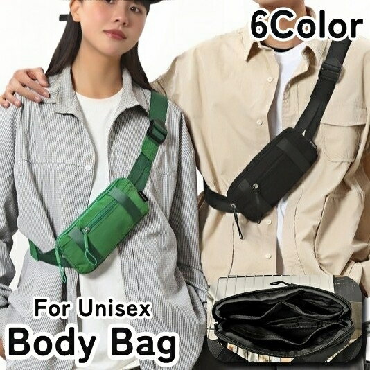 送料無料 ボディバッグ ショルダーバッグ ウエストバッグ 斜め掛け 男性 女性 メンズ レディース 男女兼用 バッグ カバン 鞄 スクエア 薄型 スタイリッシュ シンプル お洒落 カジュアル(4)