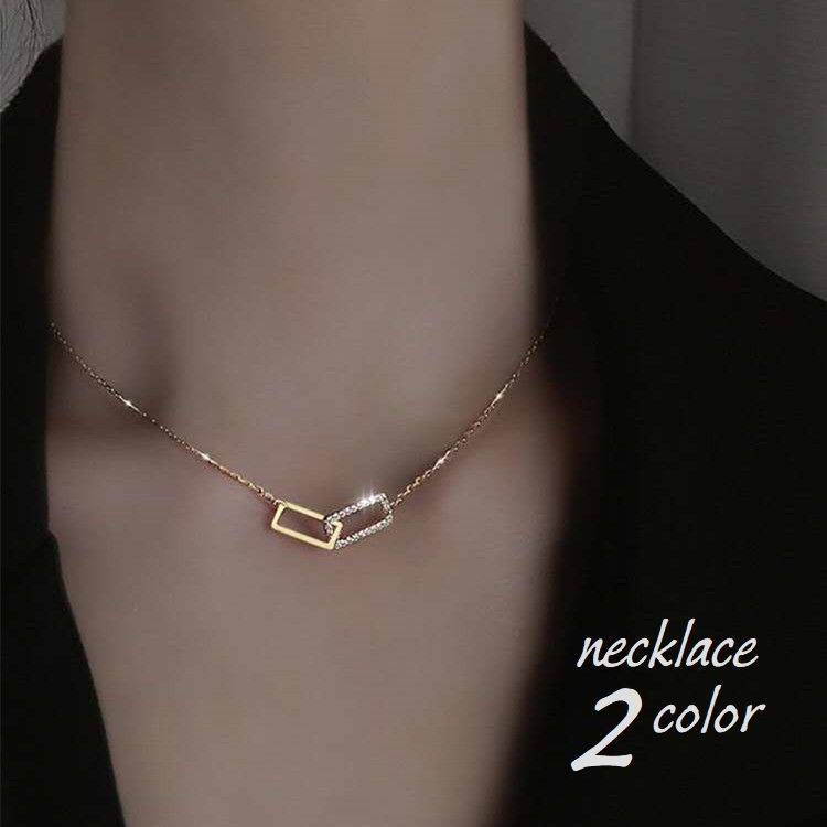 送料無料 ネックレス レディース アクセサリー スクエアチャーム ラインストーン チェーン ペンダント ..